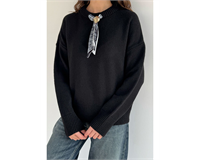 ​🧶 Premium Dokulu Şal Detaylı Triko Kazak